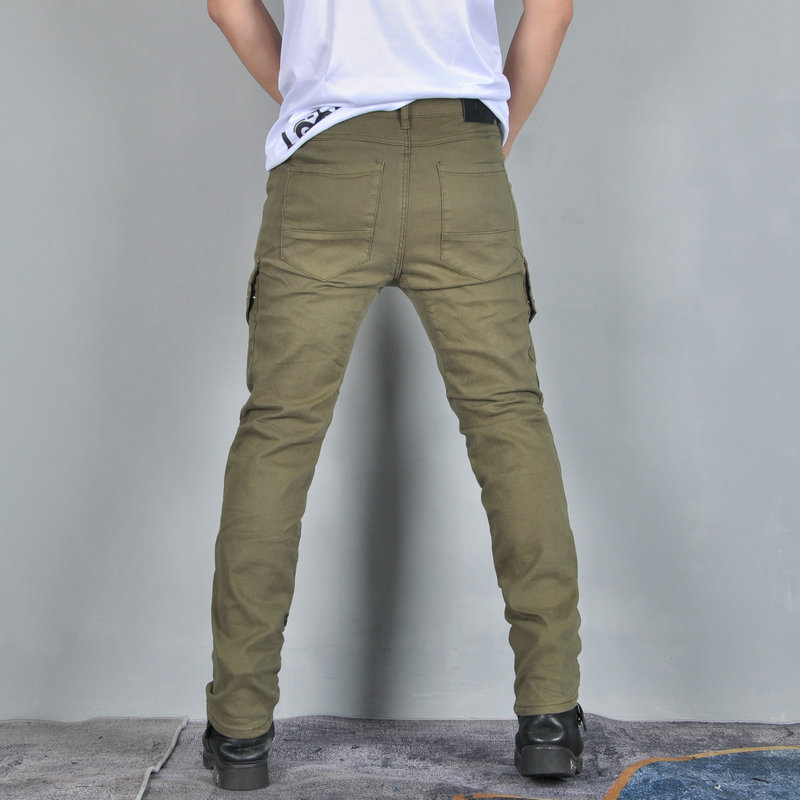 VOLERO motocicleta jeans hombres ejército verde motocicleta resistente a la caída de equitación retro slim fit overoles de silicona equipo de protección