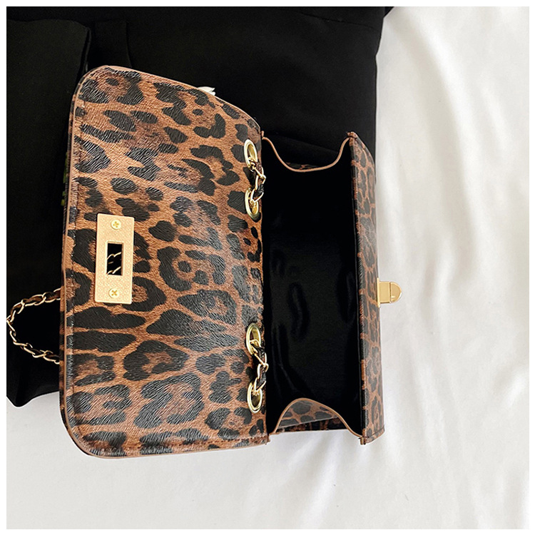 Sewing Thread Fashion Element Women's Small Pu Leather Leopard Streetwear Sewing Thread Square Flip Cover Shoulder Bag