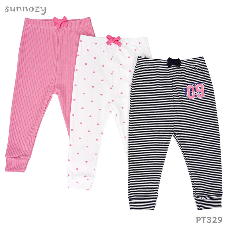 Baby Long Pants Pure Cotton Home Sleep Pants Sunnozy Three-Piece Set Ribbed Cuffed Pants Foreign Trade Baby Pants Wholesale