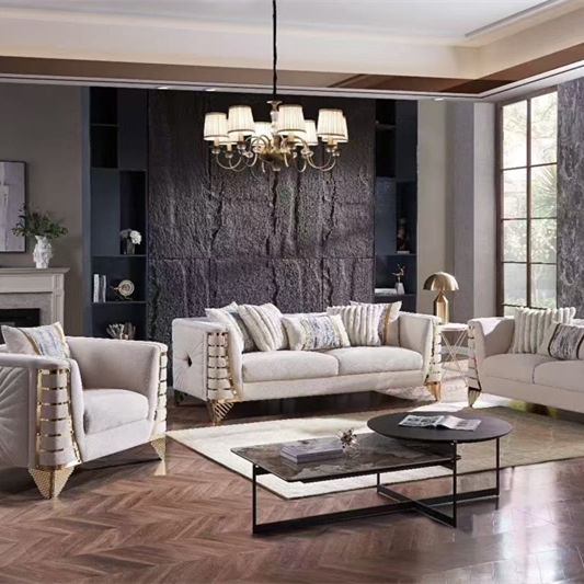 Hotel Sofa Set Hotel Lobby Lounge House Mansion Large Living Room Luxury Fabric Sofa 123 Combination