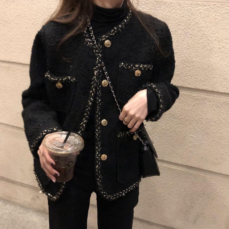Mixed Gold Tweed Annual Party Small Outwear for Women Autumn and Winter New Korean Style Loose Slimming Look Color Matching Woolen Top for Women Trendy