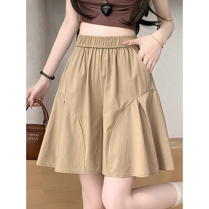 Быстросохнущие широкие шорты из ледяного шелка для женщин, летние тонкие свободные утягивающие шорты большого размера, повседневные шорты с пятью точками, спортивные брюки, юбка