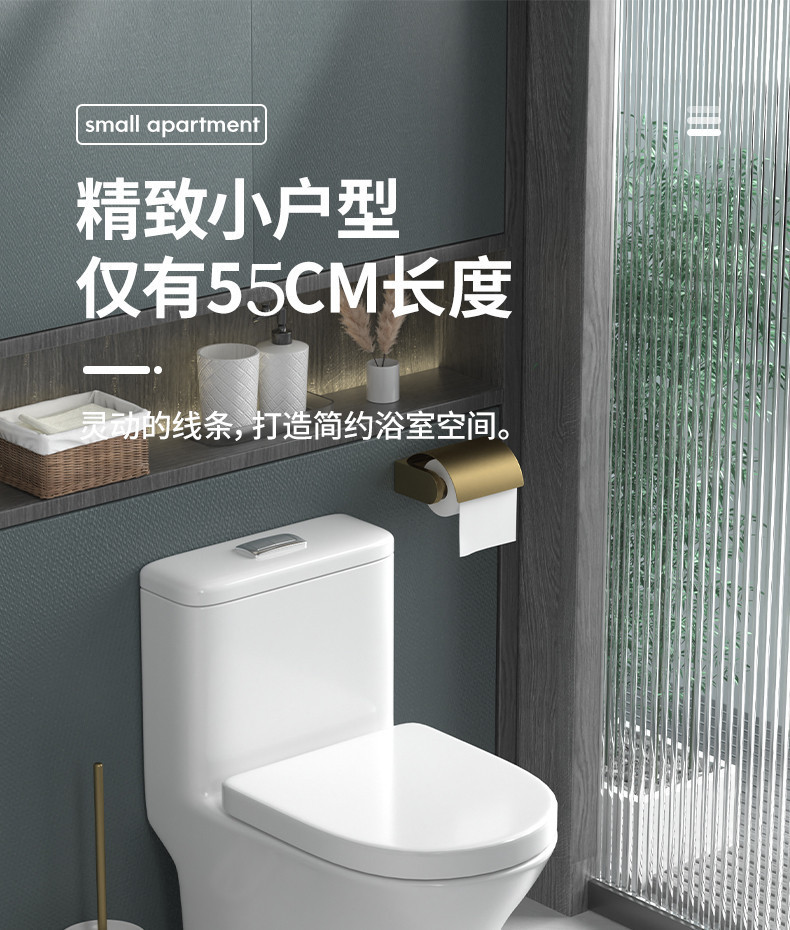 Household toilet 55 cm silent small-sized toilet, ceramic water-saving siphonic toilet, anti-odor bathroom Application Scenario
