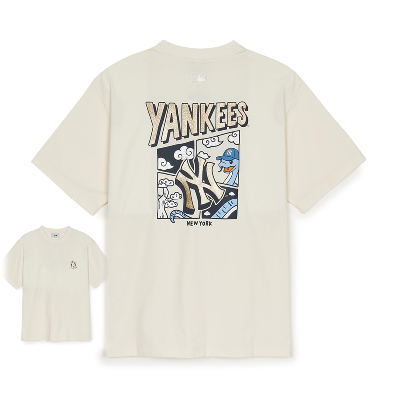 クロスボーダー MLB&NY ベーシックプリント高品質レディース T メンズ半袖コレクション共同ブランドの純綿通気性ボトリングシャツ|undefined