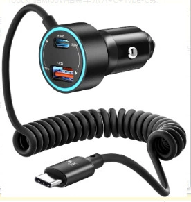 Port A C Multi-Protocol Compatible | Mobil şarj cihazları - toocki-haoran-60w-aluminum-gold-car-charger-actype-c-cable-all-black