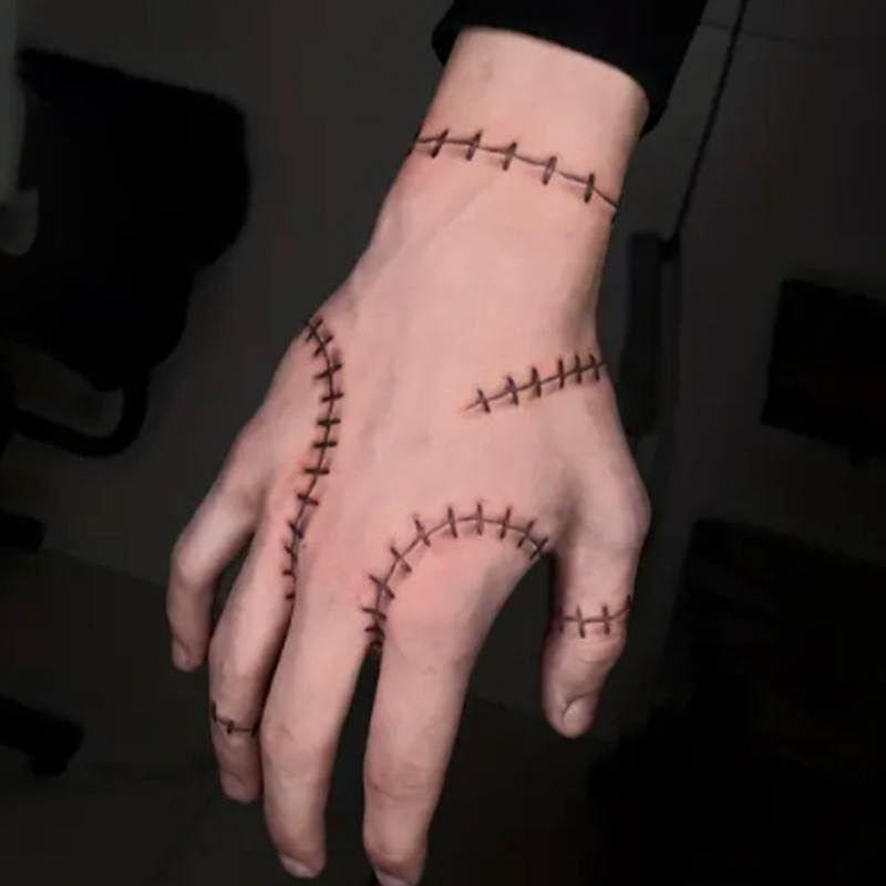 Simple line vertical scar stitch tattoo sticker, simulated stitched wound waterproof temporary tattoo sticker