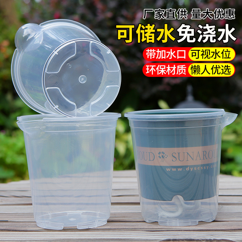Green Radish Flower Pot Lazy Automatic Water-Absorbing Double-Layer Plastic Potted Indoor Balcony Watering-Free Transparent Water Storage Gallon Pot