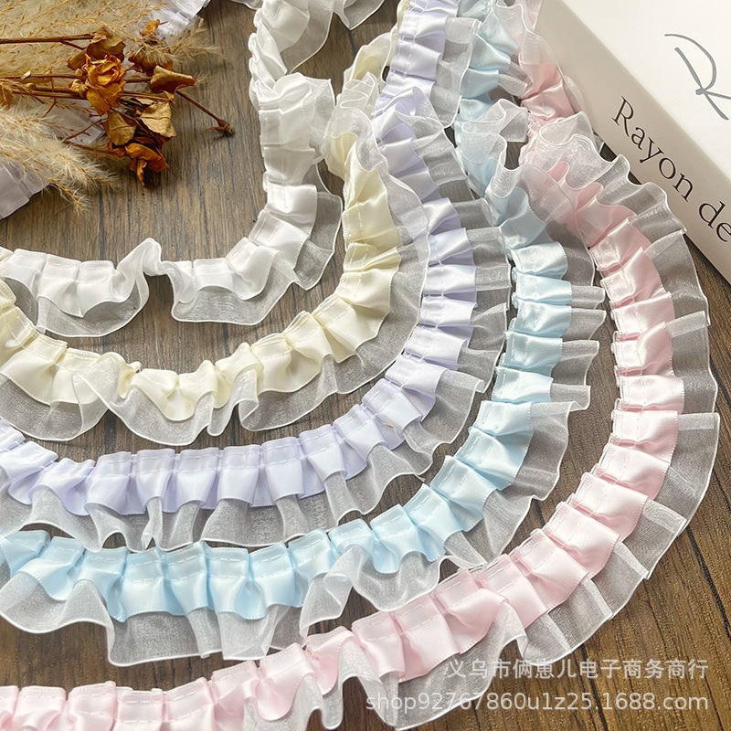 4 センチメートルレース生地レースアクセサリー白ガーゼリボンプリーツフライエッジ衣類デザイン手作り diy 装飾|undefined