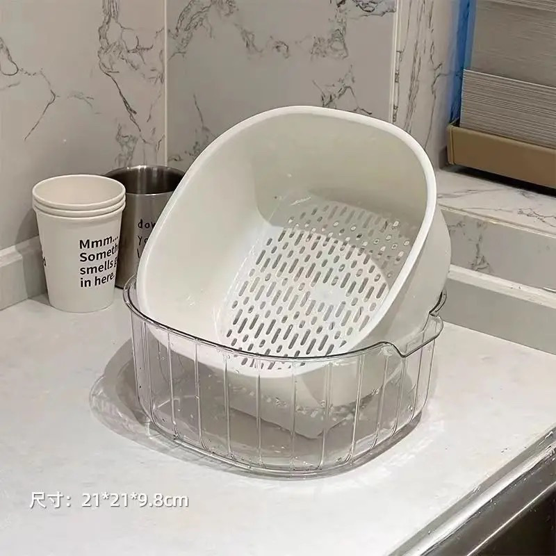 Nuevo lavado de verduras de doble capa cesto de drenaje sala de estar frutas y verduras de plástico grueso cesto de filtrado de verduras cuenca cocina doméstica