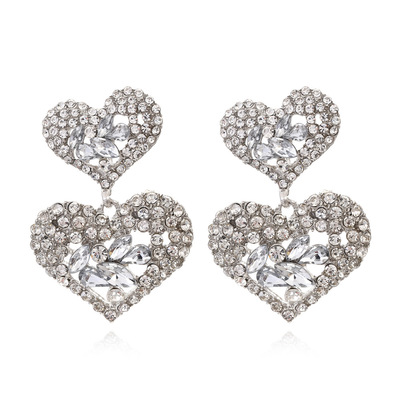 ZA誇張氣質多層愛心形水鑽耳環歐美複古滿鑽桃心耳墜跨境耳飾品