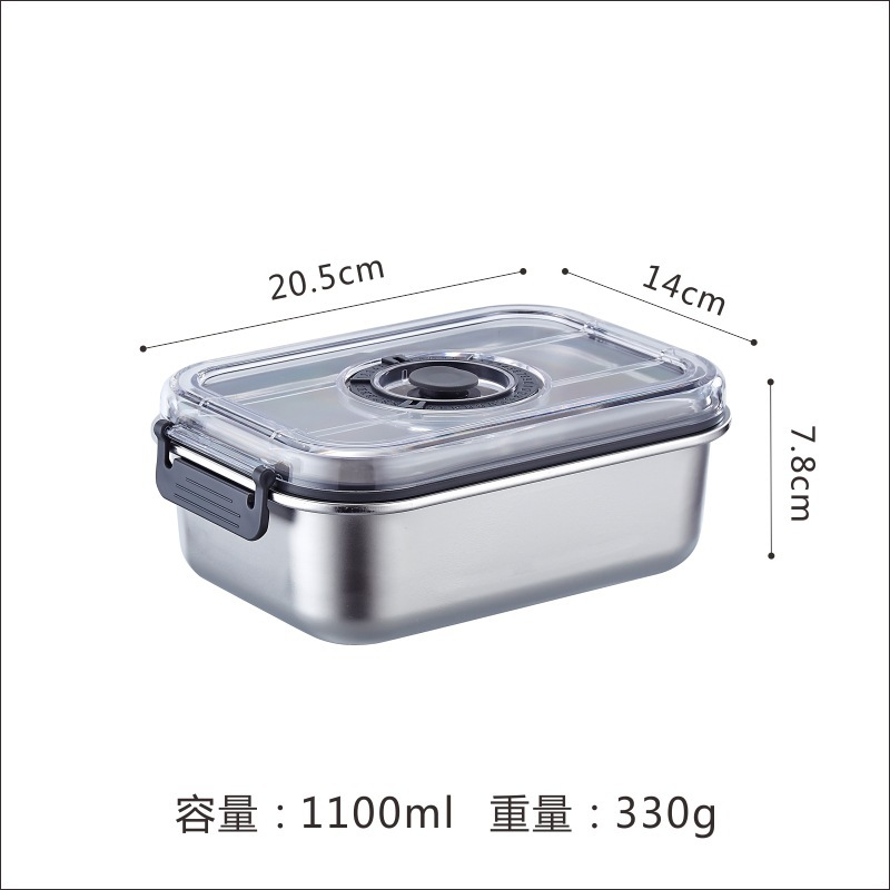 ステンレス鋼真空保存ボックス冷蔵庫食品グレードの野菜と果物の密閉正方形の蓋付き弁当箱|undefined