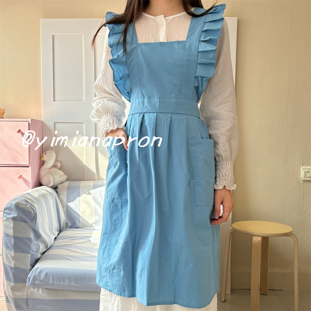 Delantal de Cocina Impermeable con Estampado Floral de Nailon Repelente al Agua, con Mangas con Volantes y Diseño Cruzado