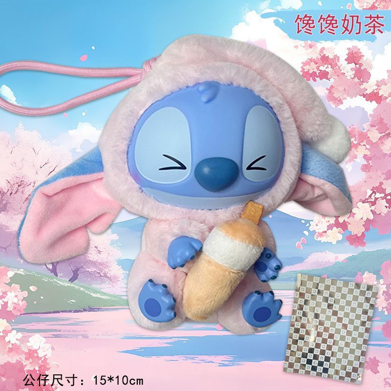 史迪仔玩偶搪胶毛绒盲盒抱甜甜圈再困也要吃一口系列公仔玩具礼物|undefined