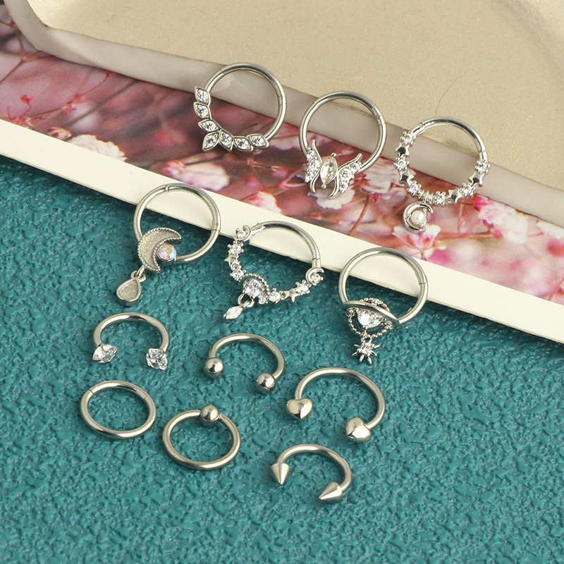 12-Piece Black Stainless Steel Nose Ring Set - Cross-Border Open Ring Nose Stud Ear Bone Piercing Jewelry detail image 15