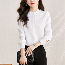 大牌法式立领真丝衬衫女纯色重磅衬衣春季气质职业装高端内搭上衣