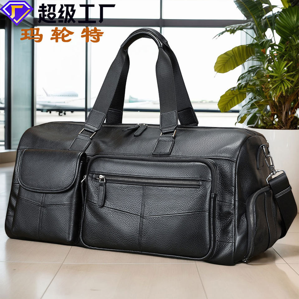 Túi du lịch nam da bò thật Marante dáng cỡ lớn 36–55L — Màu đen