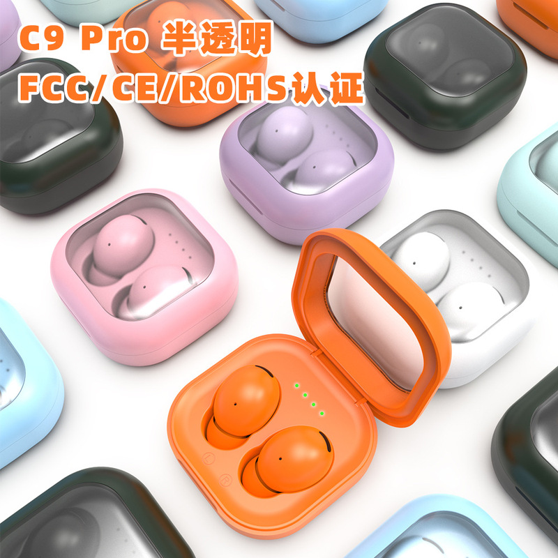New C9Pro Wireless Bluetooth Headset Transparent Charging Bin 5.3 Sport Waterproof Cross-Border Macaron In-Ear Earplugs