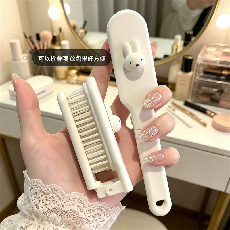 Cute Foldable Miffy Rabbit Soft-Tooth Comb for Student Dormitories, Mini Portable Massage Comb