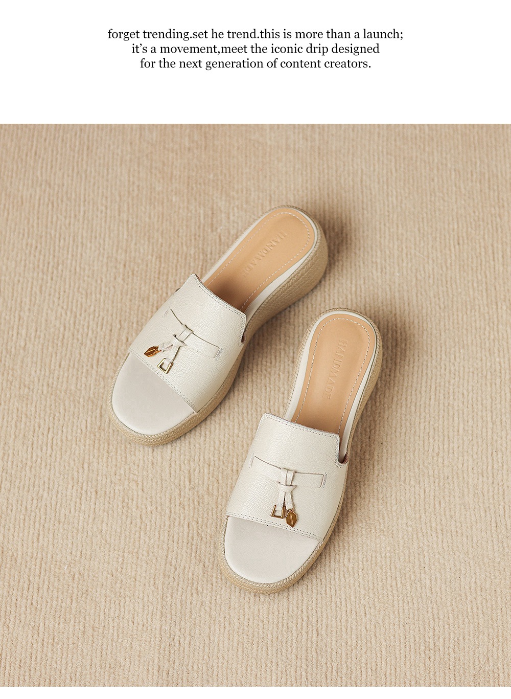 Dép sandal nữ xỏ ngón đế bệt da dê đế dày mùa hè — màu trắng ngà chi tiết 16