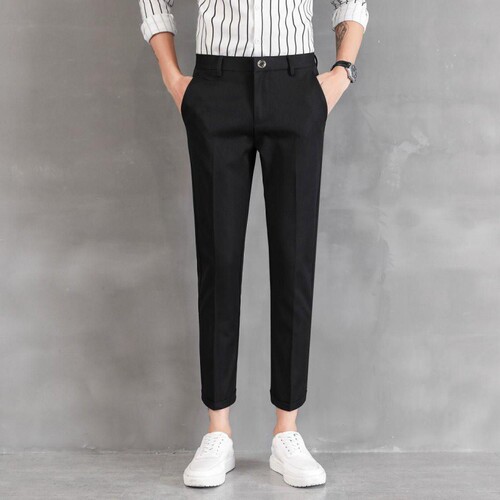 Men's Regular Loose Drape Spring and Autumn Business Casual Trousers, 9/10 Length Slim Fit Long Pants, Knee-High Korean Style, Top-Down Design