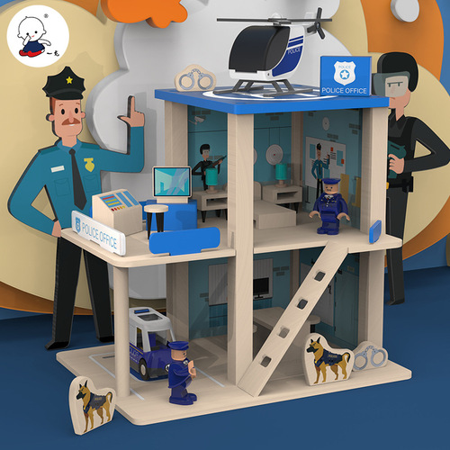 Simulated play house police station parking lot children's role-playing firefighter model building educational early education toys