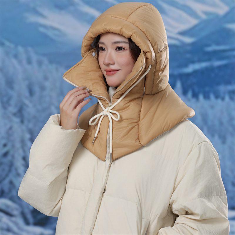 羽绒棉围脖一体帽雷锋帽女冬天户外骑车可戴头盔保暖防风护耳帽男|undefined