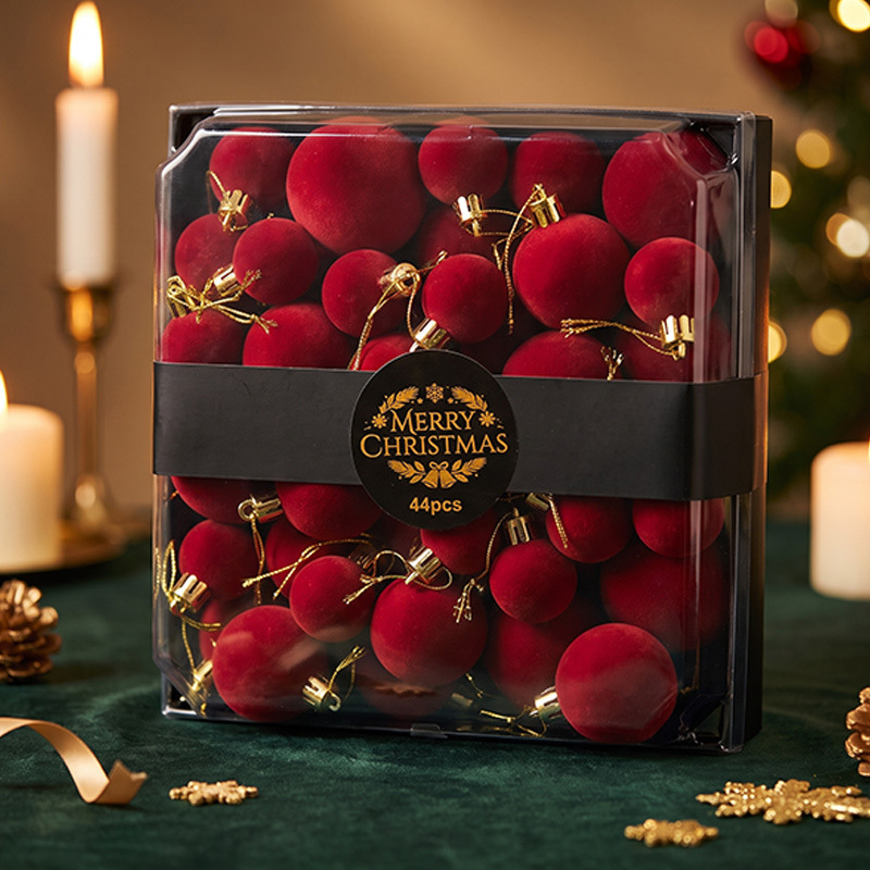 Cross-border new product Christmas ball flocking ball 44PCS set velvet Christmas tree ornaments holiday atmosphere decorations Cross-border new product Christmas ball flocking ball 44PCS set velvet Christmas tree ornaments holiday atmosphere decorations