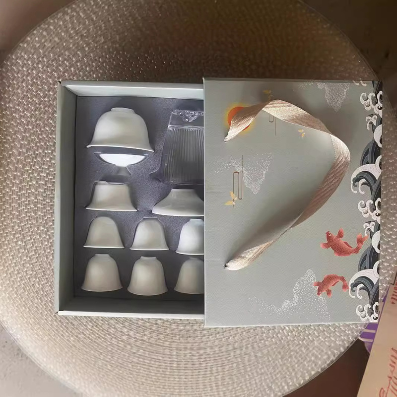 徳化白磁カンフー茶セットギフトボックスカバーボウルティーカップカスタムコンプリートセット会社ギフトお土産ロゴ付き|undefined