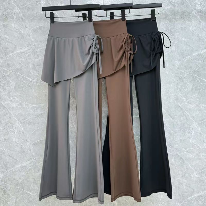 Slim Flared Skirt Pants for Women, Elastic Slimming Faux Two-Piece Drawstring High-Waisted Butt-Lifting Yoga Casual Leggings