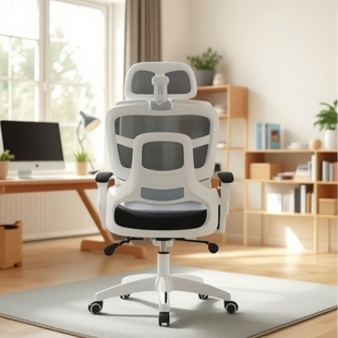 Reclining Ergonomic Chair with Lumbar Support for Dormitory, Swivel Chair for Office, Long-Sitting Office Chair with Mesh Fabric and Adjustable Lumbar Support