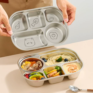 316不锈钢餐盘幼儿园卡通饭盒学生食堂打饭快餐盘分格大人饭盘子