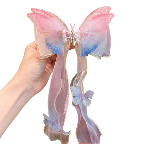 Movement of a butterfly hairpin fairy princess dance dress headdress net yarn ribbon hairpin  children new bowknot hairpin headdress clip hair accessory 