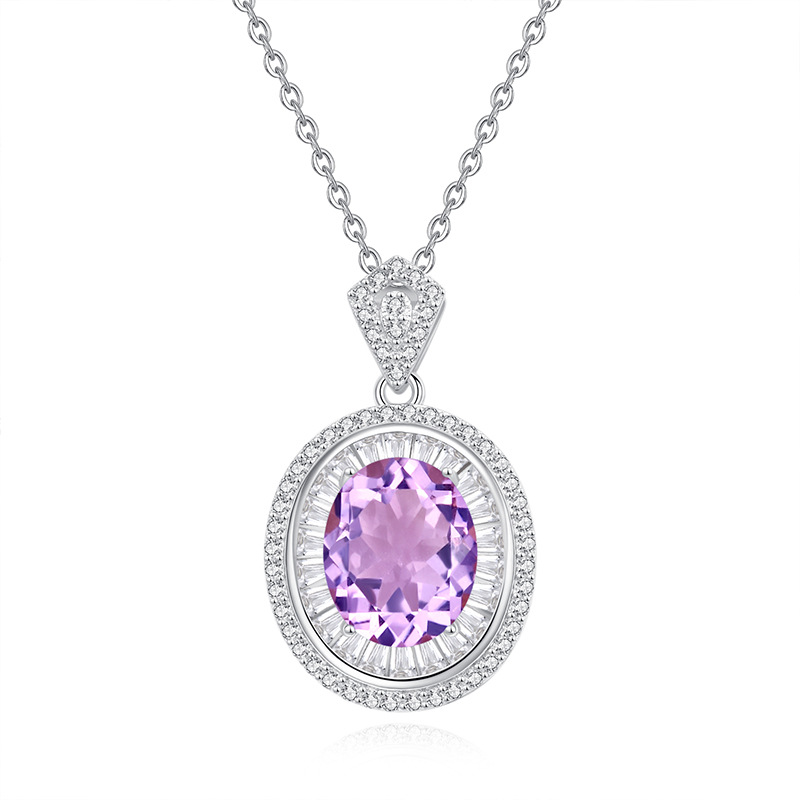 Nuevo collar ovalado de plata esterlina, collar colgante de piedra de cristal natural, nicho femenino, cadena de clavícula de todo fósforo de lujo ligero de alta gama