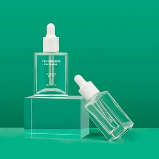 厂家定制15ml扁方形滴管瓶厚底玻璃精华液瓶胶头滴管精油原液瓶子