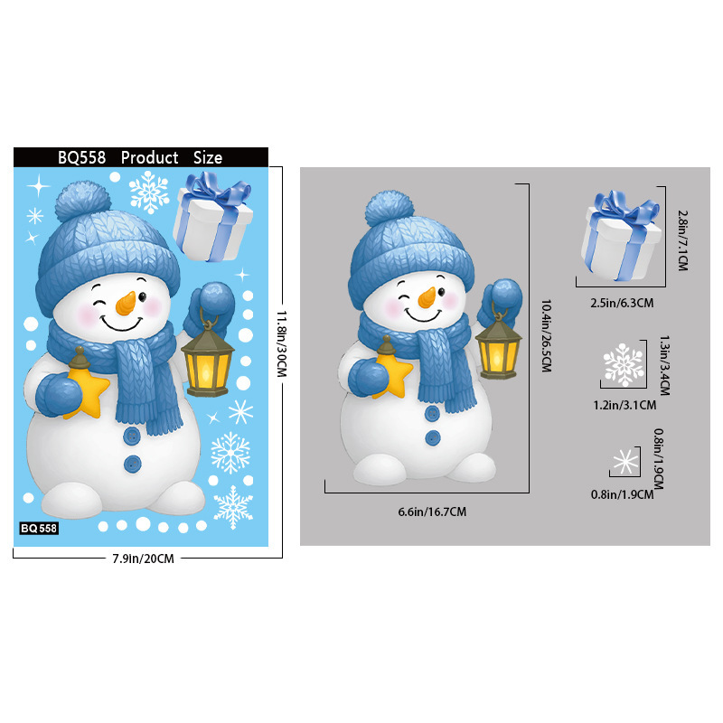 クリスマスステッカーキャンディスノーフレーク静電ステッカーショッピングモールウィンドウシーンレイアウトギフトボックス雪だるま静電ステッカー卸売|undefined