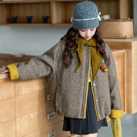 女童秋冬装加棉加厚保暖外套2025新款女孩冬款韩版休闲复古棉上衣