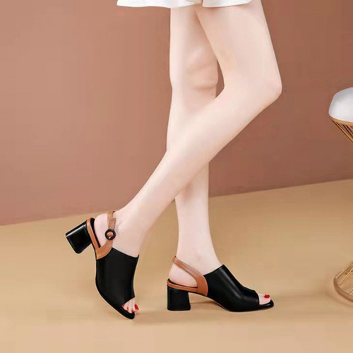 New cross-border foreign trade women's shoes, European and American style, mid-heel, chunky heel, fish-mouth, color-matching, backless with strap, women's sandals