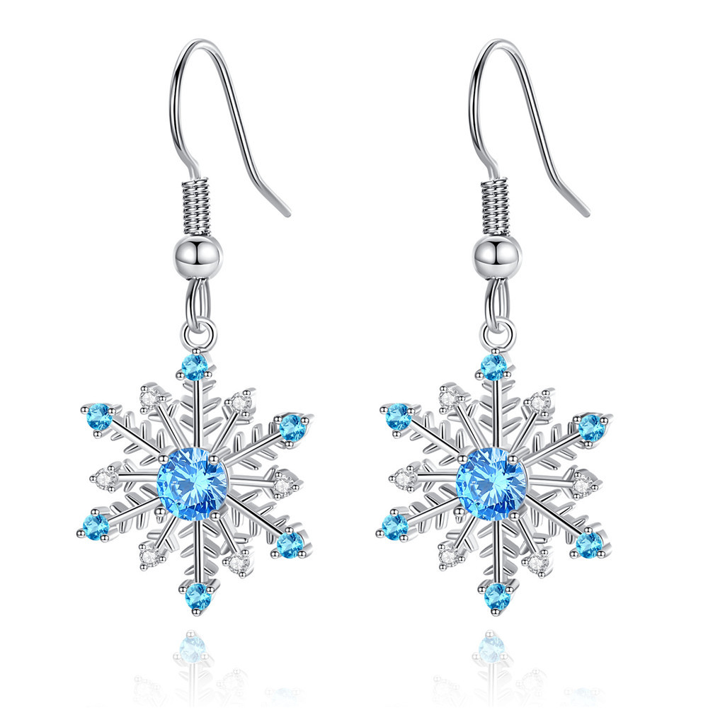 Simple Fashion Blue Zircon Snowflake Earrings display picture 1