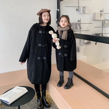 亲子装母女母子秋冬呢大衣韩版时尚牛角扣男孩女孩中长款外套