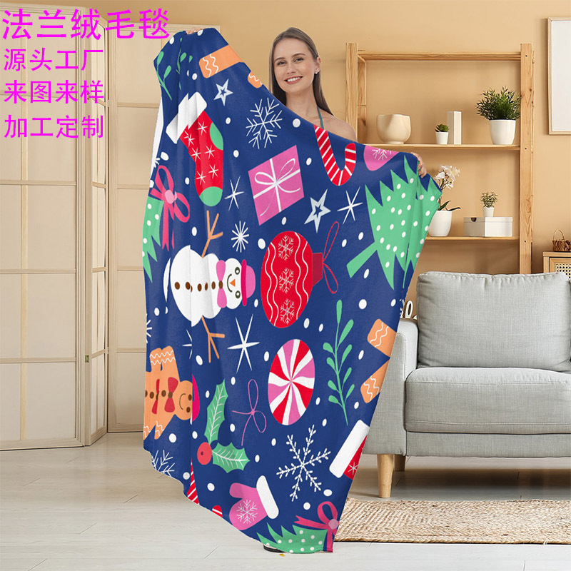 Manta de Franela Festiva con Estampado Navideño, Manta para Siesta, Manta para Aire Acondicionado, Manta Gruesa para Sofá, Manta para Dormitorio