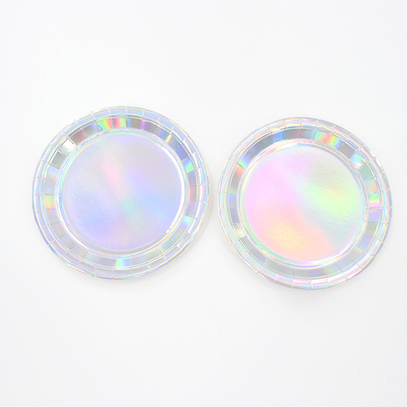Platos de papel dorados y plateados de 7 y 9 pulgadas, platos para fiestas, platos para pasteles, artículos desechables para fiestas, vajilla, personalizables