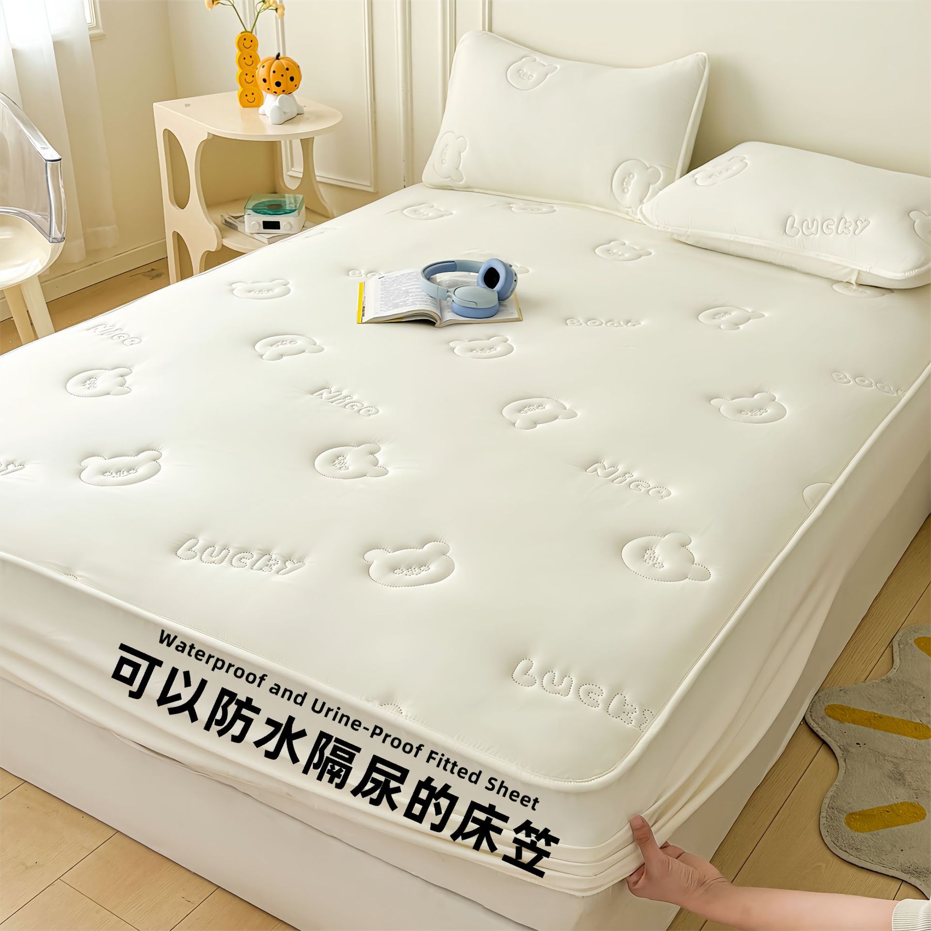 Todo incluido Cama de diafragma impermeable clase A Casa de algodón puro grado madre y bebé dormir desnudo máscara de cama de algodón antibacteriano cubierta de colchón una sola pieza