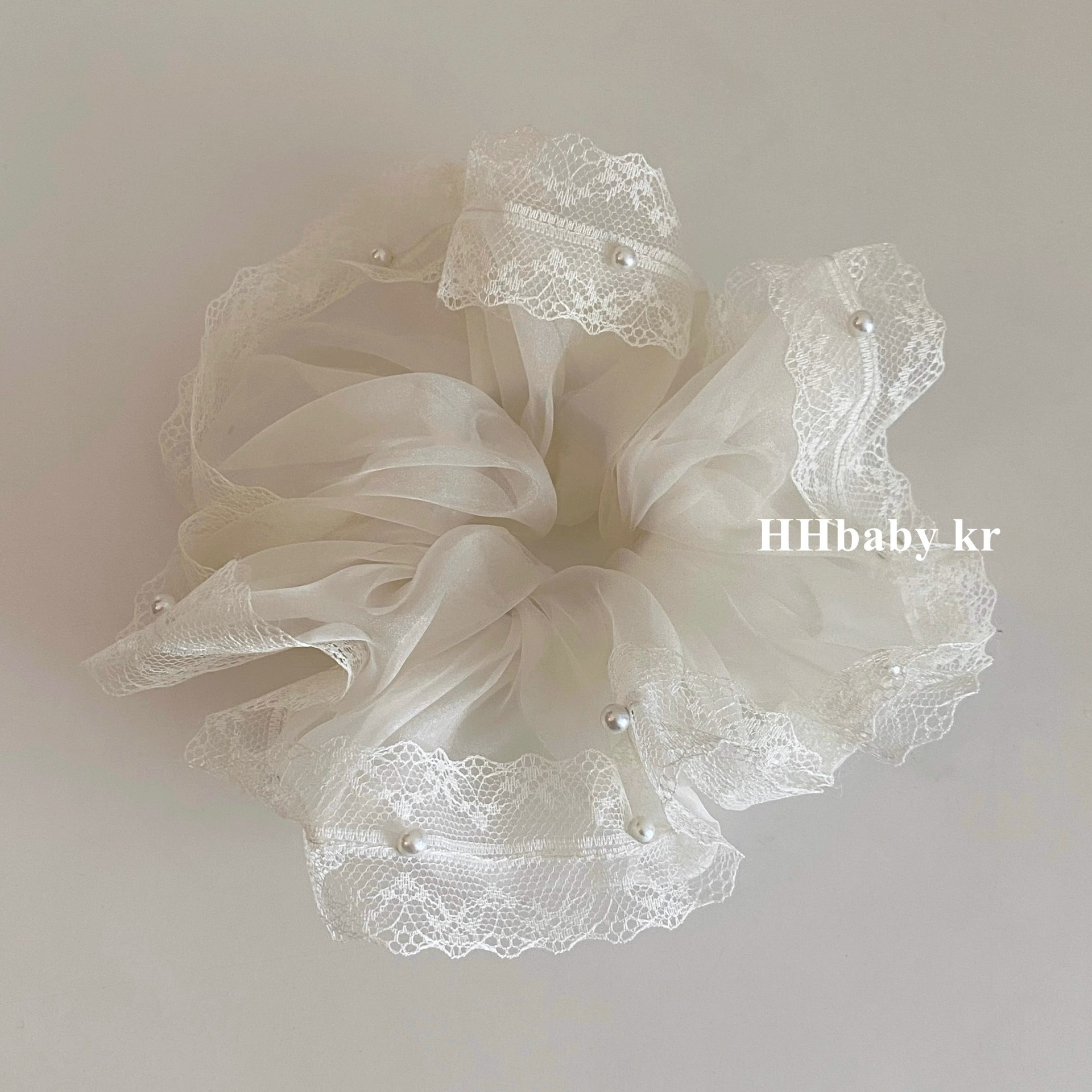 레이스 비즈 머리끈-베이지