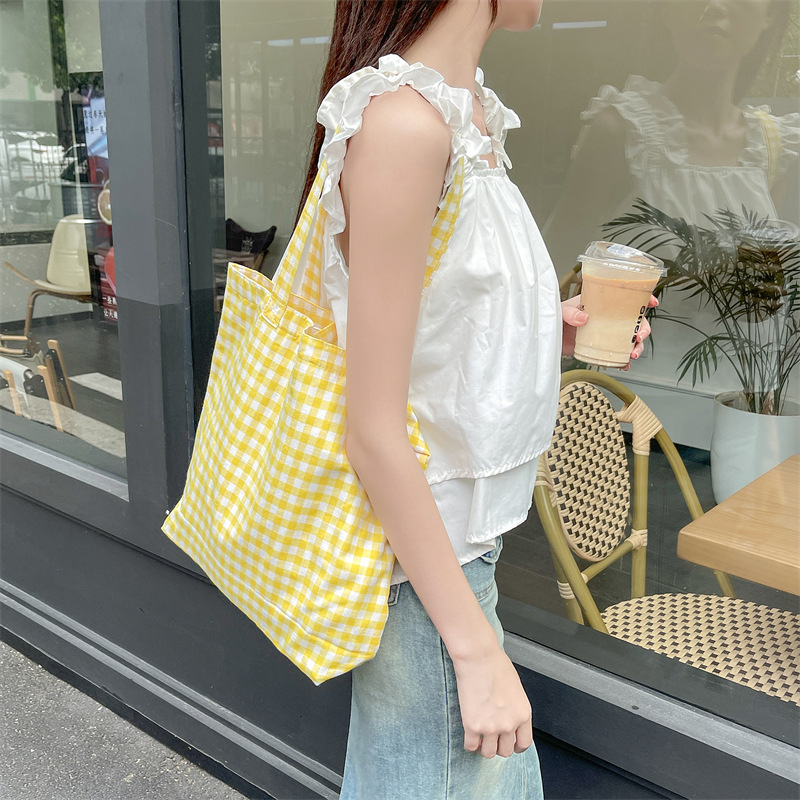 Street, Shopping Occasion Canvas Material Women's Classic Style Lattice Canvas Shopping Bags