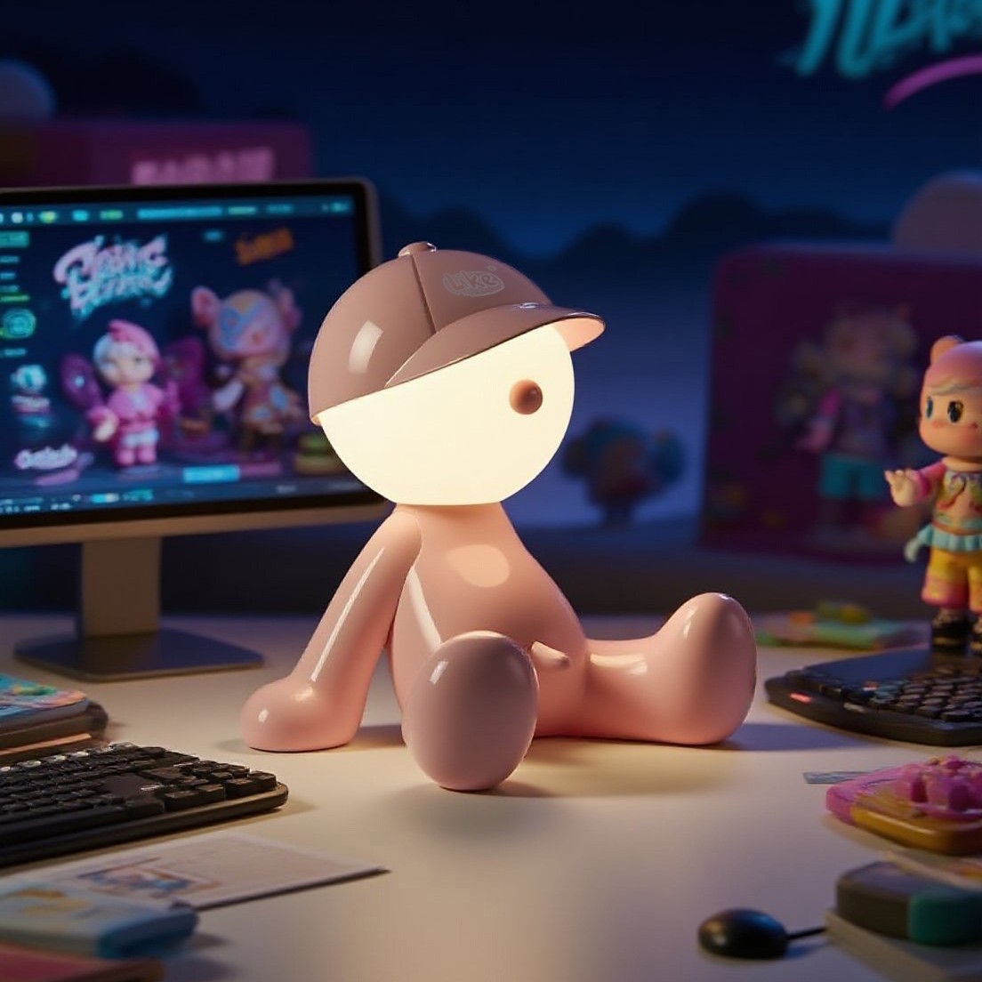 Sombrero tímido chico sentado enchufe lámpara de noche dormitorio pequeña lámpara de escritorio regalo decoración divertida lámpara de noche extraña