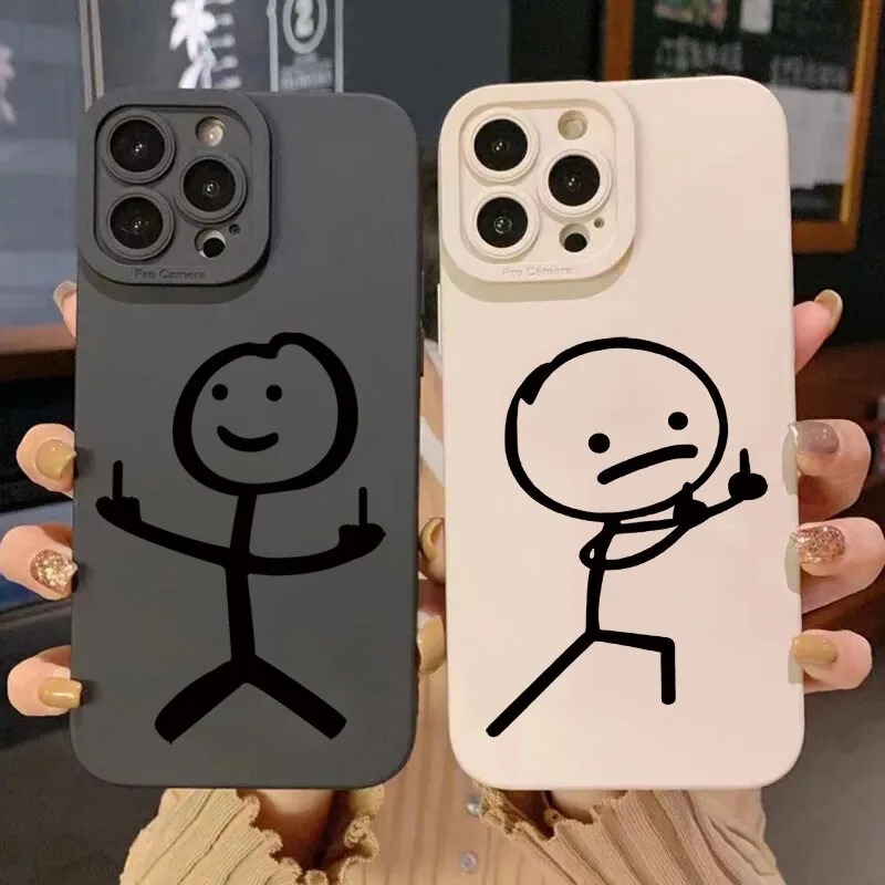 Cartoon stickman iPhone16 phone case 15ProMax Apple 14 fun 13 cute 12 silicone 11 fashion brand