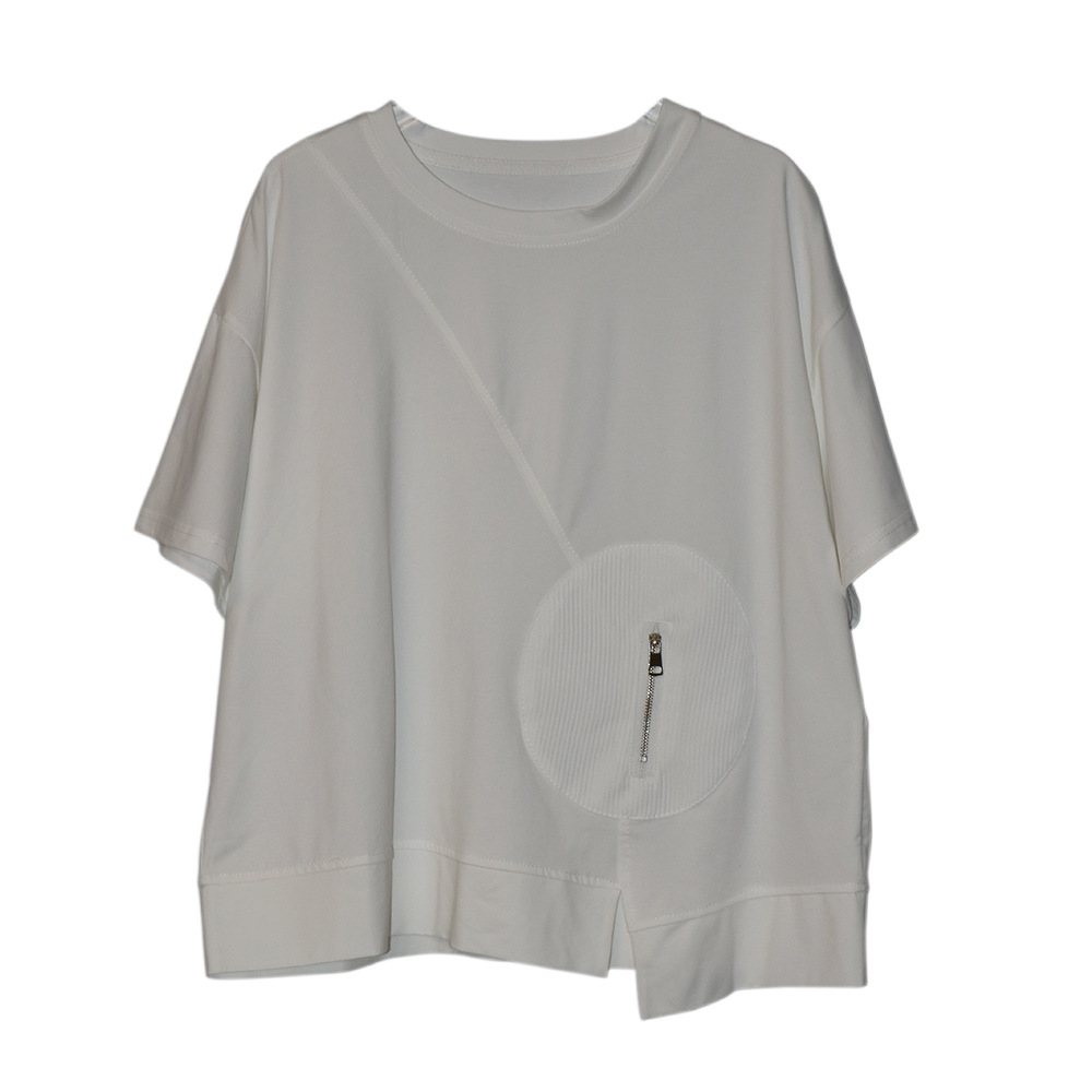 250373暗黑系山本风潮女装夏季新款不规则口袋拉链圆领短袖T恤潮 pic 16