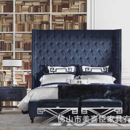 美式拉扣双人床轻奢现代简约 欧式双人主卧婚床绒布大床家具绒质