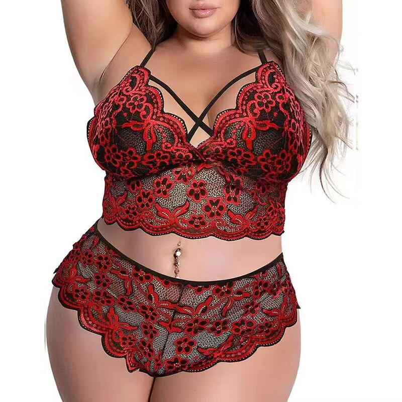 Cross-Border Plus-Size Women's Lace Two-Piece Set, Color-Blocking Strapless Sexy Bra and Panties Set, Loungewear Wholesale 5 Cross-Border Plus-Size Women's Lace Two-Piece Set, Color-Blocking Strapless Sexy Bra and Panties Set, Loungewear Wholesale 5