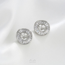 14K包金保色圆形锆圈镶锆四叶草珠托耳钉diy手工粘珍珠耳环耳饰品